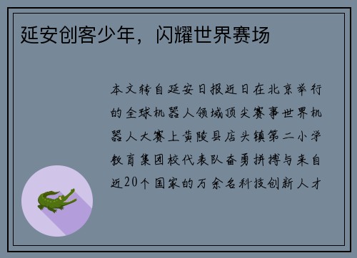 延安创客少年，闪耀世界赛场